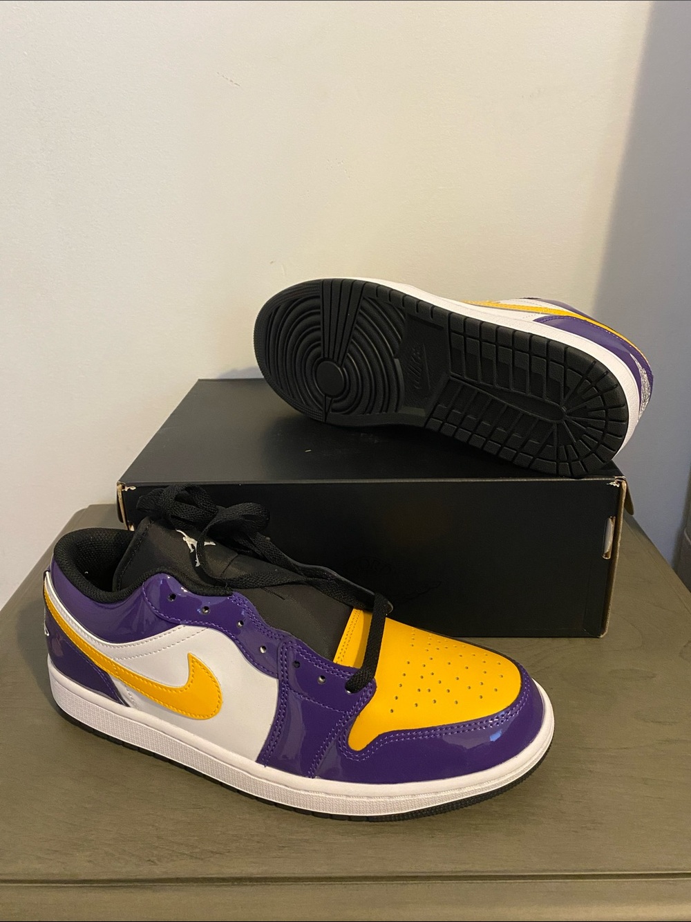 Brand New-never worn Nike Air Jordan 1 Low-Purple, Yellow & White Patent Leather
